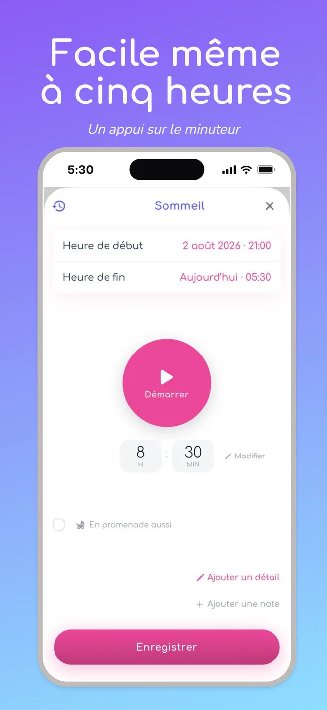 Facile même à cinq heures — Un appui sur le minuteur